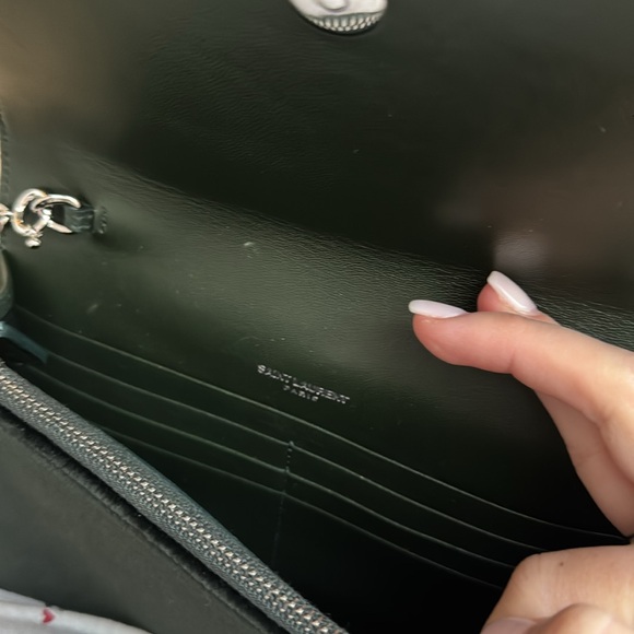 NWT YSL Saint Laurent Green Velvet Crystal Monogram Kate Clutch Chain Shoulder - Picture 7 of 8